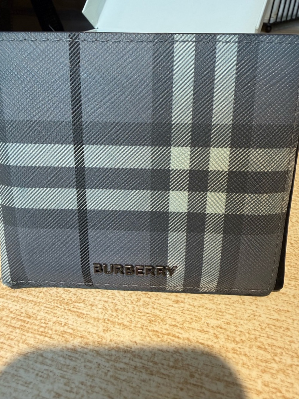 Burberry Black and Gray Plaid Leather Bifold Wallet